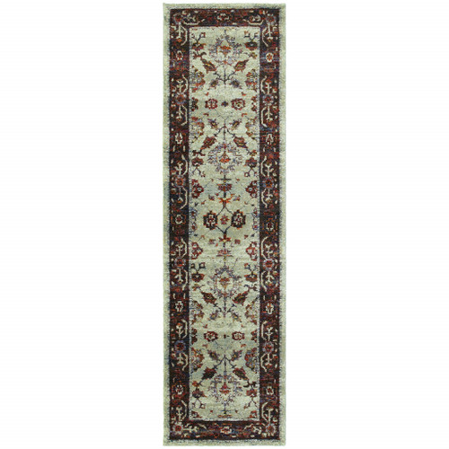 8' Red And Ivory Oriental Runner Rug