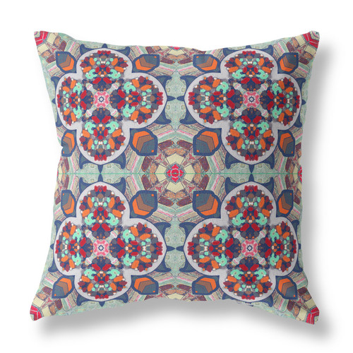 16" Green Orange Cloverleaf Boho Suede Throw Pillow