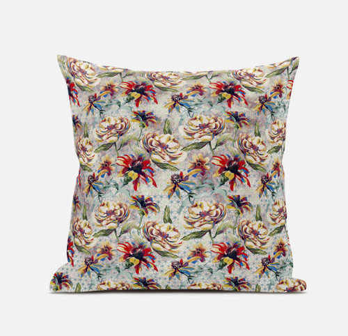 20” Red Yellow Roses Suede Throw Pillow