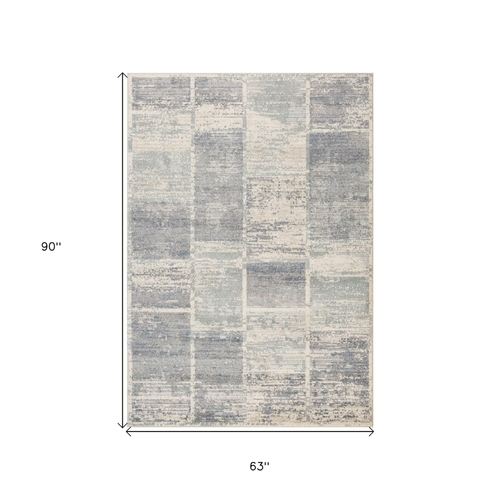 5' X 8' Gray Light Blue And Ivory Geometric Area Rug