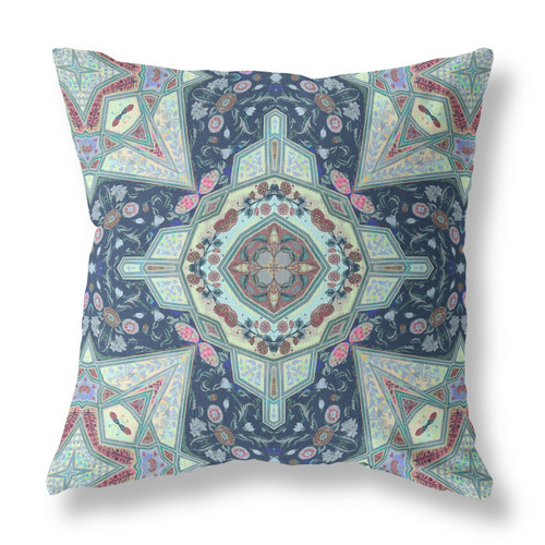 18" Aqua Blue Boho Chic Pattern Suede Throw Pillow