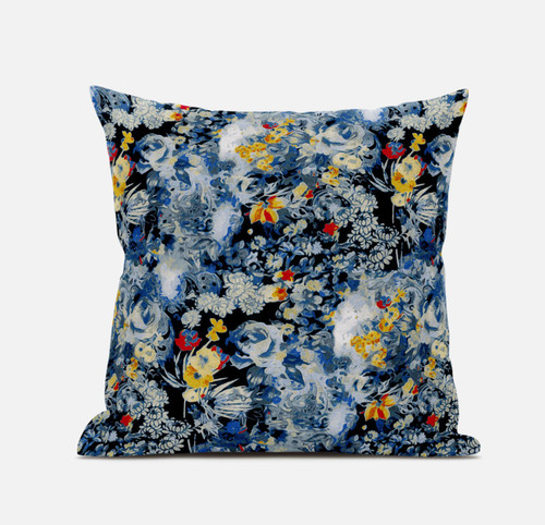 16" Blue Yellow Springtime Suede Throw Pillow