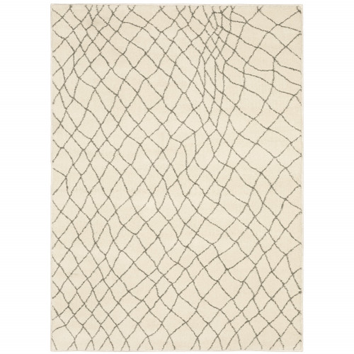 2' X 3' Ivory And Grey Geometric Power Loom Stain Resistant Area Rug