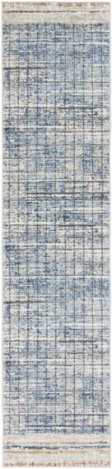2' X 8' Blue Abstract Power Loom Distressed Non Skid Runner Rug