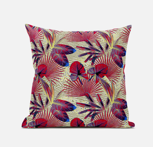 18” Pink Yellow Tropical Suede Throw Pillow