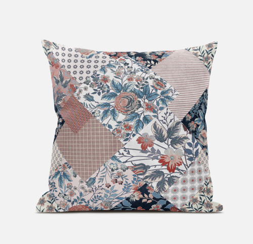 18" White Pink Floral Suede Throw Pillow