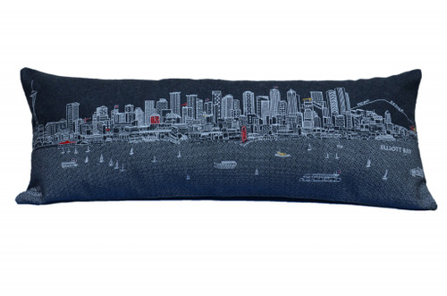 14" X 35" Black Gray and White Hometown Pride Wool Lumbar Throw Pillow Decor