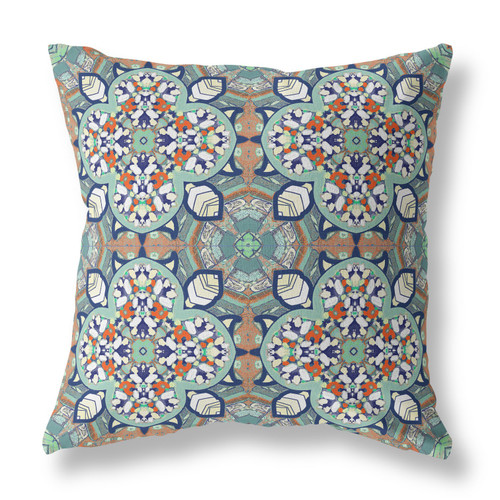16" Green Orange Cloverleaf Boho Suede Throw Pillow