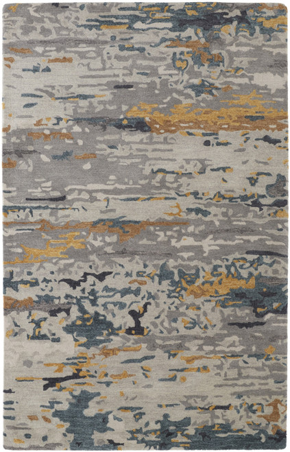 5' X 8' Blue and Gray Wool Abstract Hand Tufted Area Rug