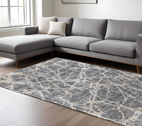 8' X 10' Gray and Ivory Abstract Power Loom Area Rug