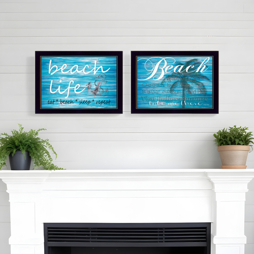 Set Of Two Beach Life 2 Black Framed Print Wall Art