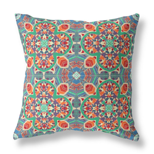 20" Orange Green Cloverleaf Boho Suede Throw Pillow