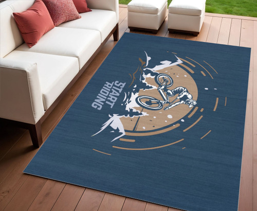 4' X 6' Blue Gold And White Mountain Biker Washable Youthful Area Rug