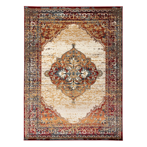 9' x 12' Red Medallion Power Loom Area Rug