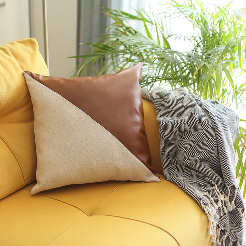 18" X 18" Brown And Grey Geometric Zippered Handmade Polyester Throw Pillow Cover