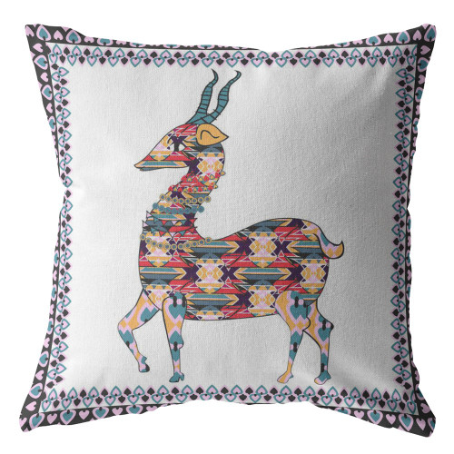 20" Blue White Boho Deer Suede Throw Pillow