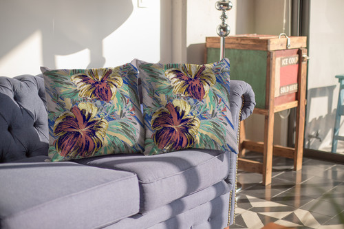20” Terracotta Hibiscus Suede Decorative Throw Pillow