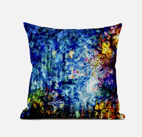 16" Bright Blue Yellow Springtime Suede Throw Pillow
