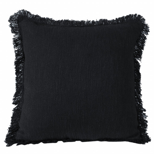 20" Black Cotton Throw Pillow with Fringe