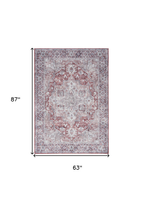 5' X 7' Blue And Pink Floral Power Loom Distressed Washable Area Rug