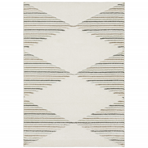 3' X 5' Beige Grey Sage Green Pale Blue Brown And Charcoal Geometric Power Loom Stain Resistant Area Rug