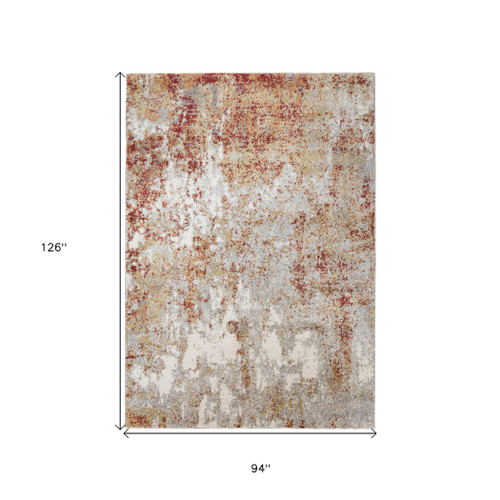 8' X 10' Ivory Red and Cream Abstract Power Loom Area Rug