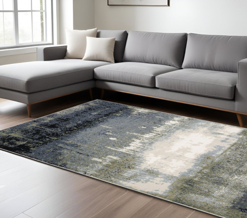 7' X 10' Gray and Ivory Abstract Power Loom Area Rug
