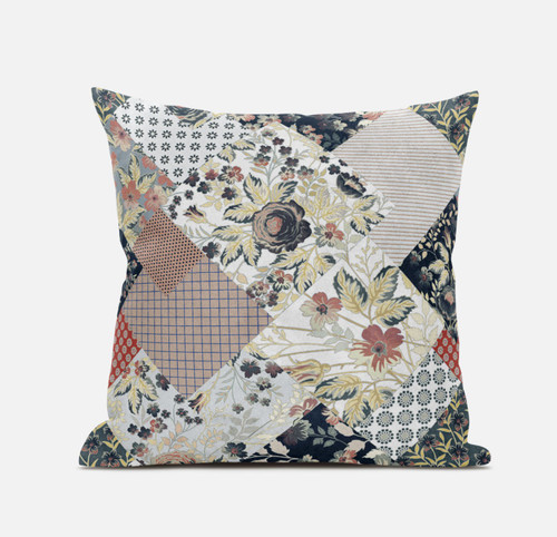 16" Peach Black Floral Suede Throw Pillow