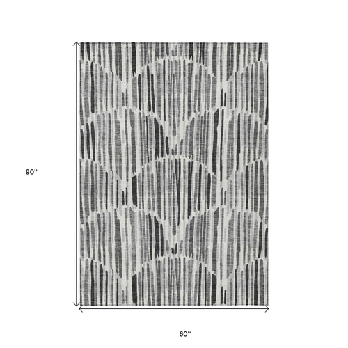 5' X 8' Gray Ivory And Charcoal Abstract Washable Indoor Outdoor Area Rug