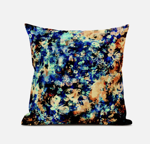 18" Orange Blue Springtime Suede Throw Pillow
