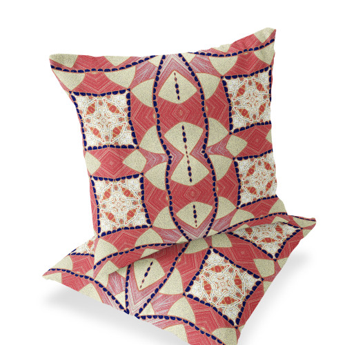 Set of Two 16" X 16" Yellow and White Blown Seam Eclectic Indoor Outdoor Throw Pillow