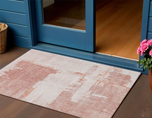 3' X 5' Blush Mauve And Ivory Abstract Washable Indoor Outdoor Area Rug