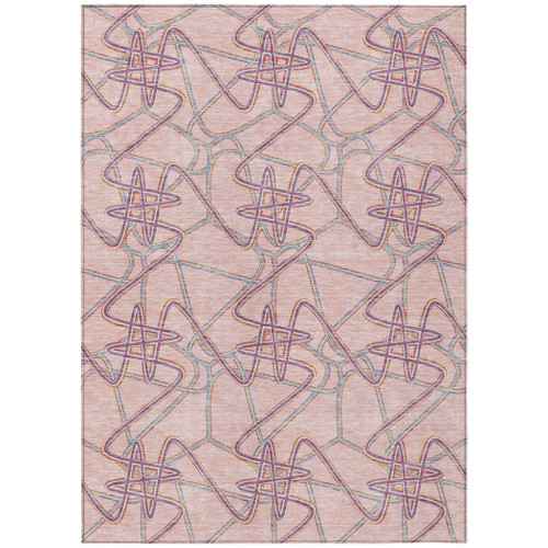 5' X 8' Pink Purple And Sky Blue Geometric Washable Indoor Outdoor Area Rug