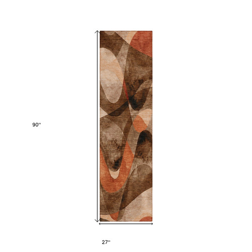 2' X 8' Chocolate Abstract Washable Non Skid Indoor Outdoor Runner Rug
