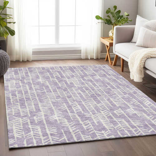 5' X 8' Lavender And Ivory Tribal Washable Indoor Outdoor Area Rug