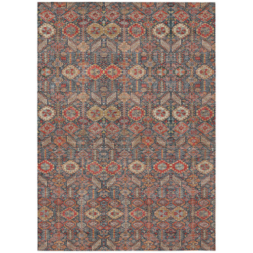 3' X 5' Red and Dark Blue Floral Washable Non Skid Indoor Outdoor Area Rug