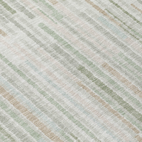 5' X 8' Sage And Ivory Striped Washable Indoor Outdoor Area Rug