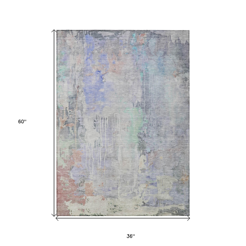 3' X 5' Purple Abstract Washable Indoor Outdoor Area Rug