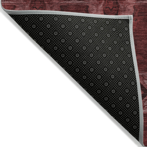 3' X 5' Burgundy And Black Floral Medallion Washable Indoor Outdoor Area Rug