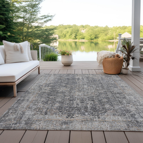 3' X 5' Charcoal And Silver Abstract Washable Indoor Outdoor Area Rug