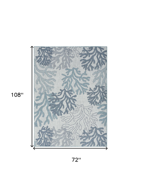 6' X 9' Navy Blue Sky Blue And Ivory Nautical Indoor Outdoor Area Rug