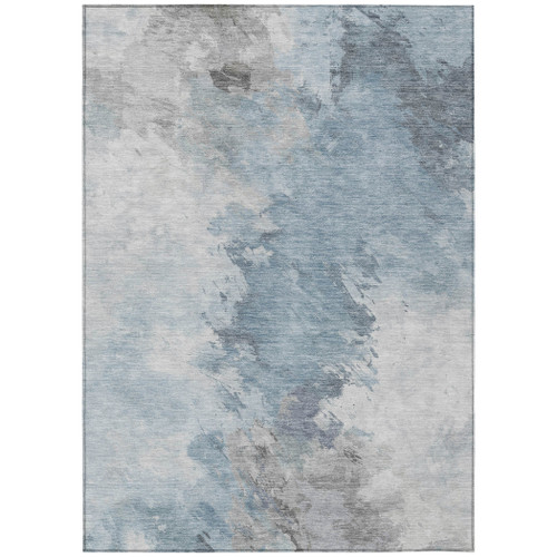 3' X 5' Sky Blue Gray And Ivory Abstract Washable Indoor Outdoor Area Rug
