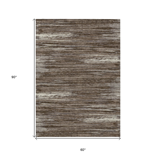 5' X 8' Brown And Ivory Striped Washable Indoor Outdoor Area Rug