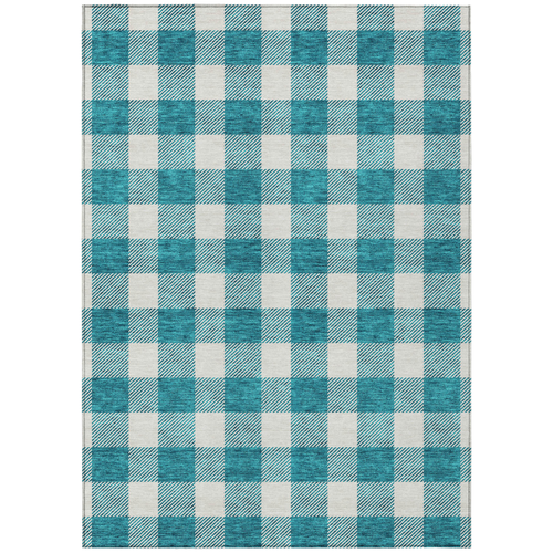 5' X 8' Teal Blue And Gray Plaid Washable Indoor Outdoor Area Rug