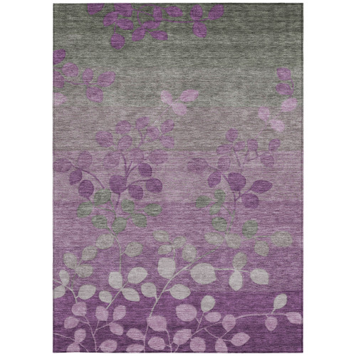 5' X 8' Purple And Gray Floral Washable Indoor Outdoor Area Rug - Purple, Gray