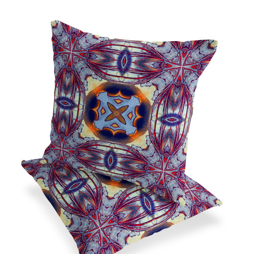 Set of Two 16" X 16" Blue and Purple Blown Seam Floral Indoor Outdoor Throw Pillow Polyester Home Accent