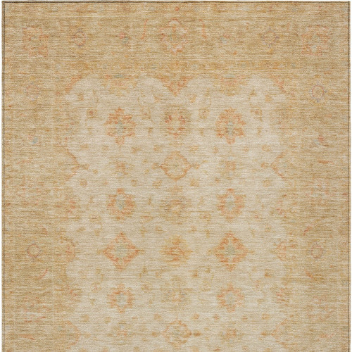 3' X 5' Beige And Rust Floral Medallion Washable Indoor Outdoor Area Rug