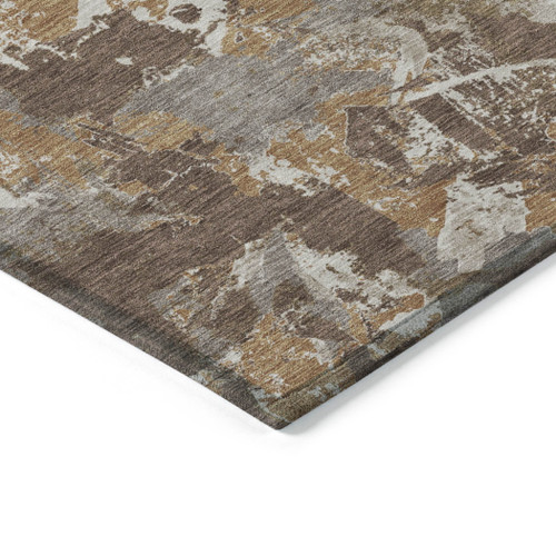 3' X 5' Brown Beige And Gray Floral Washable Indoor Outdoor Area Rug