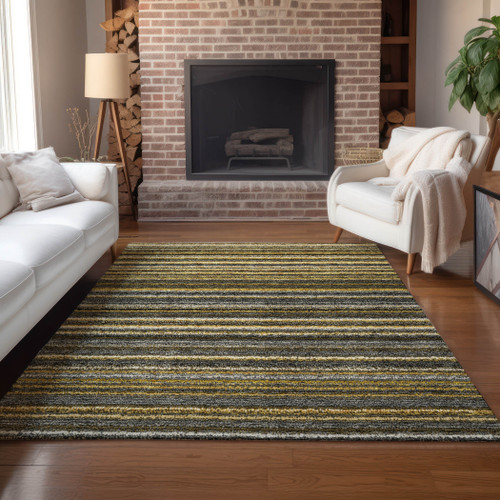 3' X 5' Gold Beige And Wheat Striped Washable Indoor Outdoor Area Rug