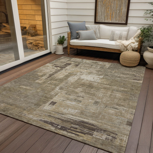3' X 5' Brown And Beige Abstract Washable Indoor Outdoor Area Rug Transitional Style - Brown, Beige Color